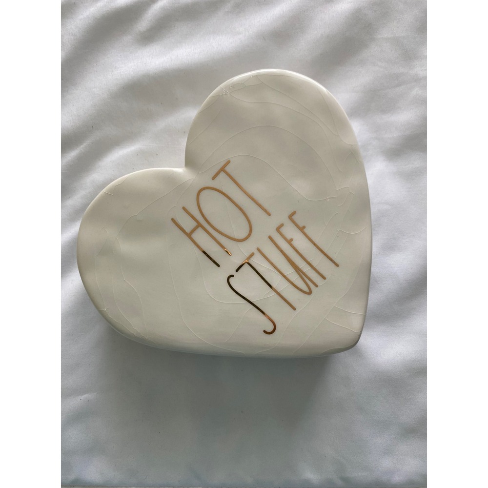 Rae Dunn Hot Stuff Gold Heart Ceramic Valentine Decor Artisan Collection Magenta